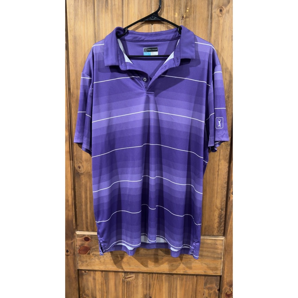 PGA Tour Polo Shirt Mens XXL Purple Excellent Striped Pro Series Athletic Fit